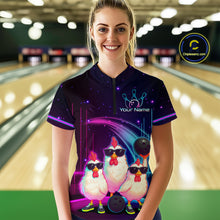 Load image into Gallery viewer, Neon Funny Family of Three Chicken Bowling Team Shirt for Women Bowling League Jersey QZT761