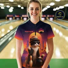 Load image into Gallery viewer, Custom Funny Cat Bowling Jersey for Women Bowling Uniform Polo &amp; 1/4 Zip Bowling Team Shirts HNT114
