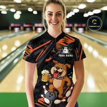 Load image into Gallery viewer, Custom Orange Funny Bulldog &amp; Beer Bowling Shirt Women Bowling Team Jersey League Polo &amp; 1/4 Zip QZT812
