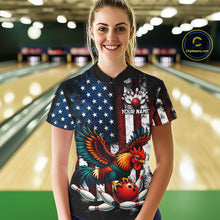 Load image into Gallery viewer, Custom Rooster US Flag Bowling Jersey for Women Bowling Team Shirts Bowling Polo &amp; 1/4 Zip HNT259