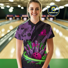 Load image into Gallery viewer, Custom Colorful Bowling Women Shirts Bowling Uniform Polo &amp; 1/4 Zip Bowling Team Jerseys HNT99