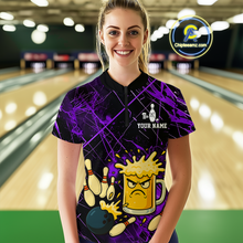 Load image into Gallery viewer, Custom Purple Funny Beer Bowling Shirt Team Bowling League Jersey for Women Bowling Outfit QZT767