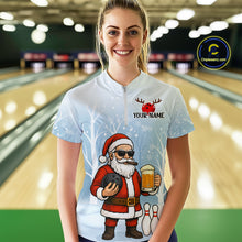 Load image into Gallery viewer, Funny Beer Santa Christmas Custom Bowling Jersey for Women Bowling Team Shirts Polo &amp; 1/4 Zip HNT141