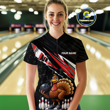 Load image into Gallery viewer, Custom Red Funny Turkey Bowling Jersey for Women Thanksgiving Bowling Shirts Polo &amp; 1/4 Zip HNT117