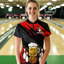 Load image into Gallery viewer, Custom Red Funny Beer Bowling Jersey for Women Bowling Uniform Polo &amp; 1/4 Zip Bowling Team Shirts HNT107