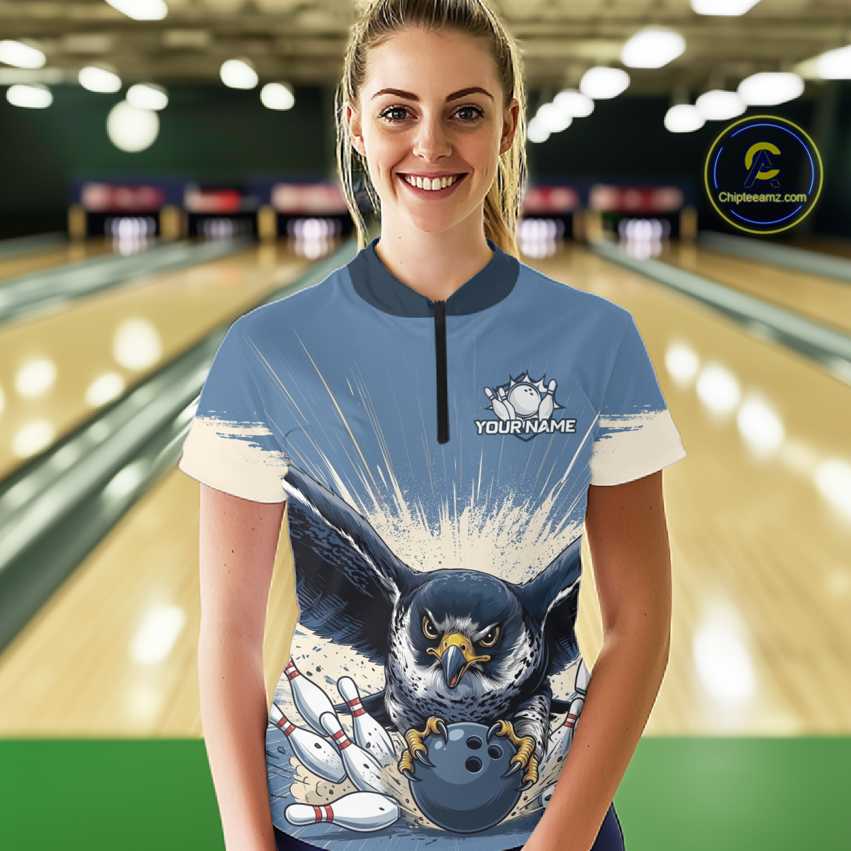 Custom Funny Falcon Bowling Jersey for Women Unisex Bowling Shirts for Team Polo & 1/4 Zip HNT244