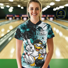 Load image into Gallery viewer, Custom Watercolor Teal Duck Bowling Jersey for Women Bowling Team Shirts Polo &amp; 1/4 Zip HNT239