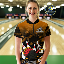 Load image into Gallery viewer, Custom Orange Funny Turkey Bowling Jersey for Women Thanksgiving Bowling Team Shirts Polo &amp; 1/4 Zip HNT125