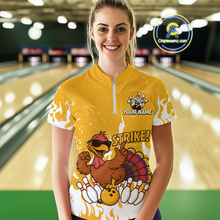 Load image into Gallery viewer, Custom Yellow Funny Turkey Bowling Jersey for Women Thanksgiving Bowling Team Shirts HNT115