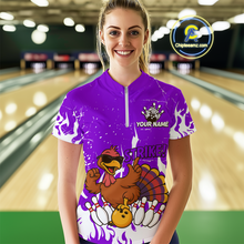 Load image into Gallery viewer, Custom Purple Funny Turkey Bowling Jersey for Women Thanksgiving Bowling Team Shirts HNT115