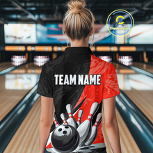 Load image into Gallery viewer, Custom Red Bowling Custom Women Bowling Shirt Polo &amp; Quarter-Zip Bowling Team Jerseys HNT75