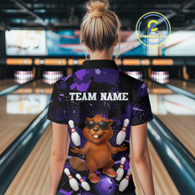 Load image into Gallery viewer, Custom Purple Funny Beaver Bowling Team Shirt Women Bowling League Jersey Polo Bowling Outfit QZT764