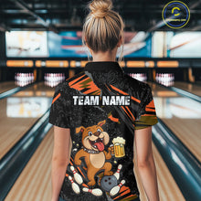 Load image into Gallery viewer, Custom Orange Funny Bulldog &amp; Beer Bowling Shirt Women Bowling Team Jersey League Polo &amp; 1/4 Zip QZT812