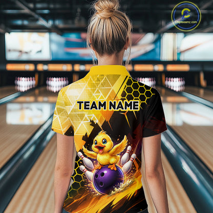 Custom Funny Duck Bowling Team Shirt for Women Yellow Bowling League Jersey Polo & 1/4 Bowling Outfit  QZT958