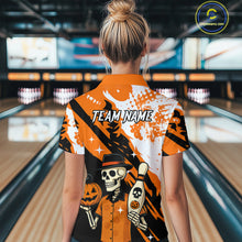 Load image into Gallery viewer, Orange Funny Skull Bowling Shirt for Women Personalized Polo &amp; 1/4-Zip Bowling Jersey Halloween QZT768