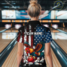 Load image into Gallery viewer, Custom Rooster US Flag Bowling Jersey for Women Bowling Team Shirts Bowling Polo &amp; 1/4 Zip HNT259