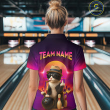 Load image into Gallery viewer, Custom Funny Cat Bowling Jersey for Women Bowling League Polo &amp; 1/4 Zip Bowling Team Shirts HNT142