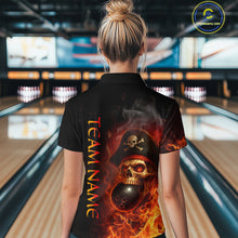 Load image into Gallery viewer, Orange Flame Pirate Skull Bowling Team Shirt for Women Bowling League Jersey Polo Bowling Outfit QZT763