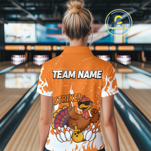 Load image into Gallery viewer, Custom Orange Funny Turkey Bowling Jersey for Women Thanksgiving Bowling Team Shirts HNT115