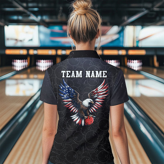 Personalized US Flag Bowling Shirt Eagle Bowling Jersey Quarter-Zip Shirt Bowling for Women QZT274