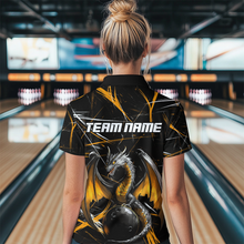 Load image into Gallery viewer, Black &amp; Gold Dragon Bowling Shirt Custom Quarter-Zip Bowling Jersey for Men Women QZT682