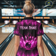 Load image into Gallery viewer, Custom Pink Flame Bowling Shirts for Women Men Team Bowling Polo and Quarter Zip MBL132