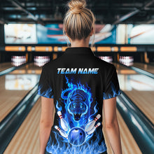 Load image into Gallery viewer, Blue Flaming Tiger Bowling Custom Women Bowling Polo &amp; Quarter-Zip Bowling Team Jerseys HNT46