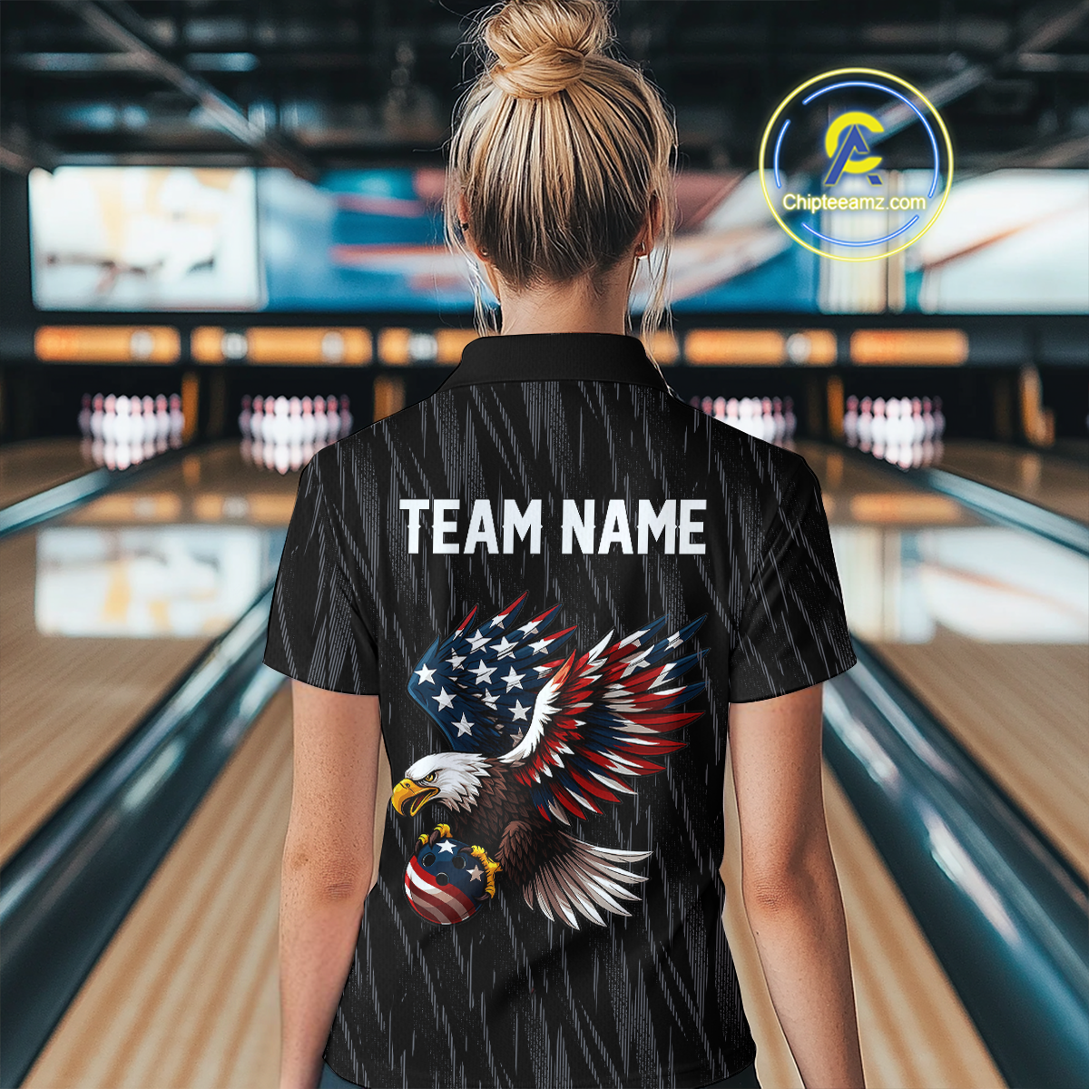 Custom American Flag Eagle Bowling Women Polo & 1/4 Zip Shirts Bowling Team Jerseys HNT89