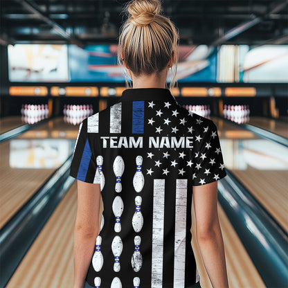 Custom Blue Bowling Shirts for Men Women Team Patriotic Bowling Polo & 1/4 Zip Shirt MBL39