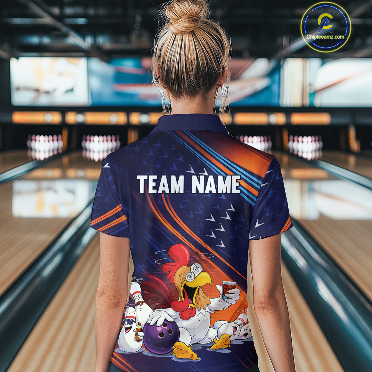 Funny Chicken Polo Bowling Shirt for Women Custom Bowling Jersey 1/4 Zip Bowling Outfit QZT826
