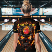 Load image into Gallery viewer, Skull Bowling Shirt For Women Flame Bowling Team League Jersey Custom Bowling 1/4 Zip Shirt BDT333