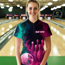 Load image into Gallery viewer, Green and Pink Smoke Bowling Shirts for Women Men Team Bowling Polo &amp; Quarter Zip MBL129