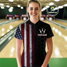 Load image into Gallery viewer, Custom American Bowling Quarter-Zip Shirt Patriotic Bowling Jersey for Men Women QZT683