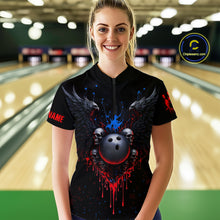 Load image into Gallery viewer, Custom Eagle Skull Bowling Women Shirts Bowling Uniform Polo &amp; 1/4 Zip Bowling Team Jerseys HNT102