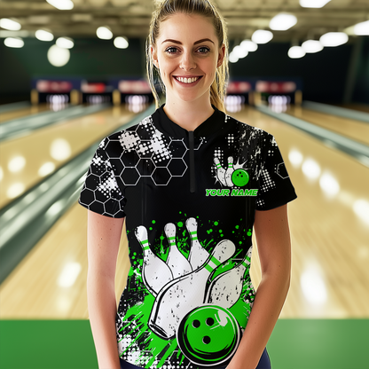 Green Watercolor Bowling Shirts Men Women Team Custom Bowling Polo & 1/4 Zip Shirt MBL60