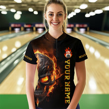 Load image into Gallery viewer, Skull Bowling Shirt For Women Flame Bowling Team League Jersey Custom Bowling 1/4 Zip Shirt BDT333
