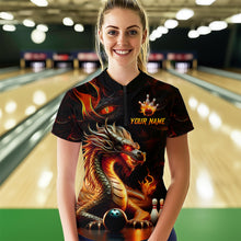 Load image into Gallery viewer, Orange &amp; Black Flame Dragon Bowling Ball Pins Custom Bowling Quarter-Zip Shirt Bowling Team Jersey QZT667