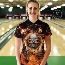 Load image into Gallery viewer, Skull Bowling Shirt Custom Thunder Flaming Bowling Jersey for Men Women Team MBL85