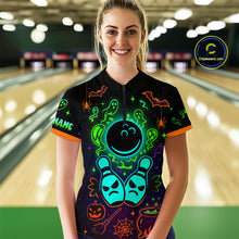 Load image into Gallery viewer, Custom Neon Bowling Team Shirt Halloween Polo &amp; Quarter-Zip Bowling Jersey for Women QZT731
