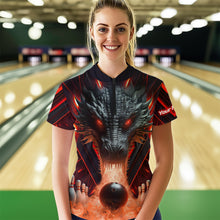Load image into Gallery viewer, Red &amp; Black Flame Dragon Bowling Shirt 1/4-Zip Bowling Team League for Men Women Bowling Gifts QZT668