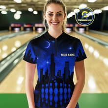Load image into Gallery viewer, Blue Bowling Custom Women Bowling Shirt Polo &amp; Quarter-Zip Bowling Team Jerseys HNT66