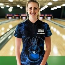 Load image into Gallery viewer, Blue Dragon Custom Name Bowling Shirts For Women, Bowling Team Jersey Polo &amp; Quarter-Zip Shirt HNT39