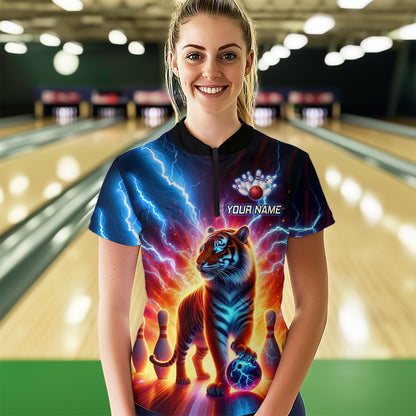 Custom Tiger Bowling Jersey Thunder Bowling Team Shirt Quarter-Zip Bowling for Men Women QZT637