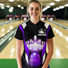 Load image into Gallery viewer, Purple Bowling Shirt for Men and Women Bowling Jersey with Team Bowling Polo &amp; 1/4 Zip MBL42