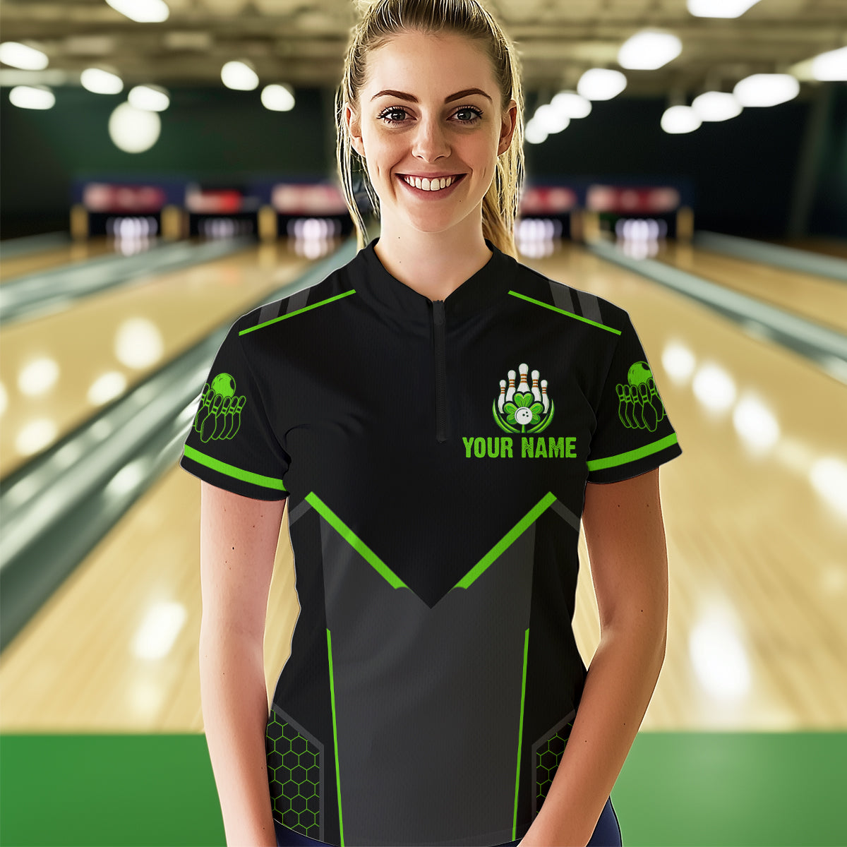 Personalized St Patrick Day Bowling Shirt Quarter-Zip Green Bowling Jersey Team League QZT621