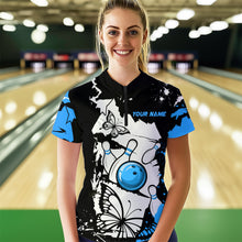 Load image into Gallery viewer, Custom Blue Butterflies Bowling Shirt for Men Women Team Bowling Polo&amp;Quater Zip MBL76