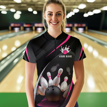 Pink Bowling Shirts for Men Women Team Custom Bowling Polo & Quarter Zip Shirt MBL71