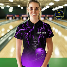 Load image into Gallery viewer, Custom Purple Thunder Skeleton Bowling Jersey for Women Bowling Polo &amp; 1/4 Zip Bowling Team Shirts HNT108