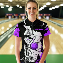Load image into Gallery viewer, Custom Purple Butterflies Bowling Shirt for Men Women Team Bowling Polo&amp;Quater Zip MBL76