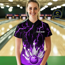 Load image into Gallery viewer, Purple Thunder Bowling Custom Women Bowling Shirt Polo &amp; Quarter-Zip Bowling Team Shirts HNT71